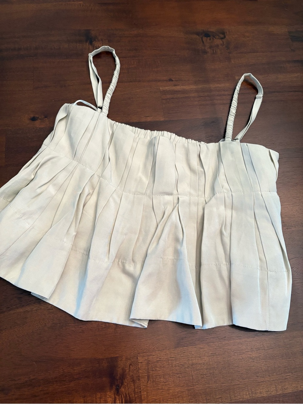 Emory Park Sz Small Cropped Pleated Peplum Top Flowy Lined Camisole Strap